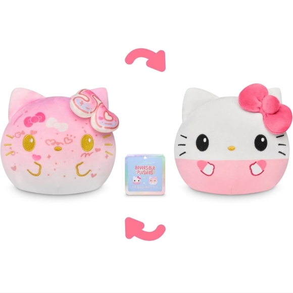 Hello Kitty Pink Plush Toy TeeTurtle Hello Kitty 50th Anniversary Reversible 4" - Picture 3 of 4